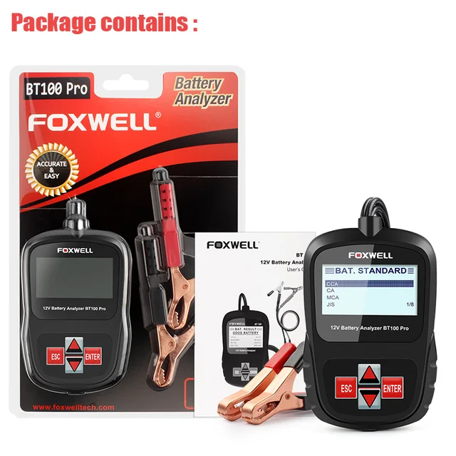 FOXWELL BT100 Pro 12V Car Battery Tester For Flooded AGM GEL 100 to 1100CCA 200AH Battery Health Analyzer Diagnostic Tool-animated-img