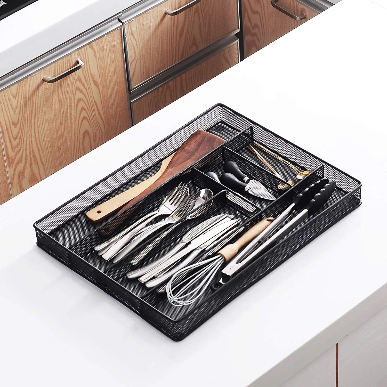Velaze 6-Compartments Kitchen Cutlery Serving Tray Spoons Knives Storage Basket Holder for Kitchen Drawers Various Sizes