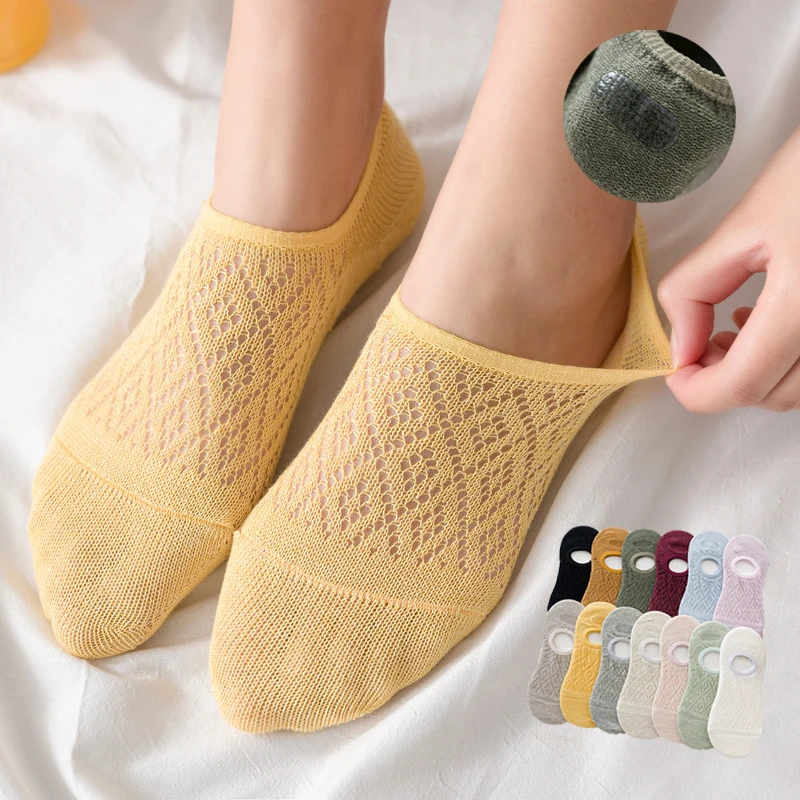 5 Pairs/Set Women Silicone non-slip invisible Socks Summer Solid