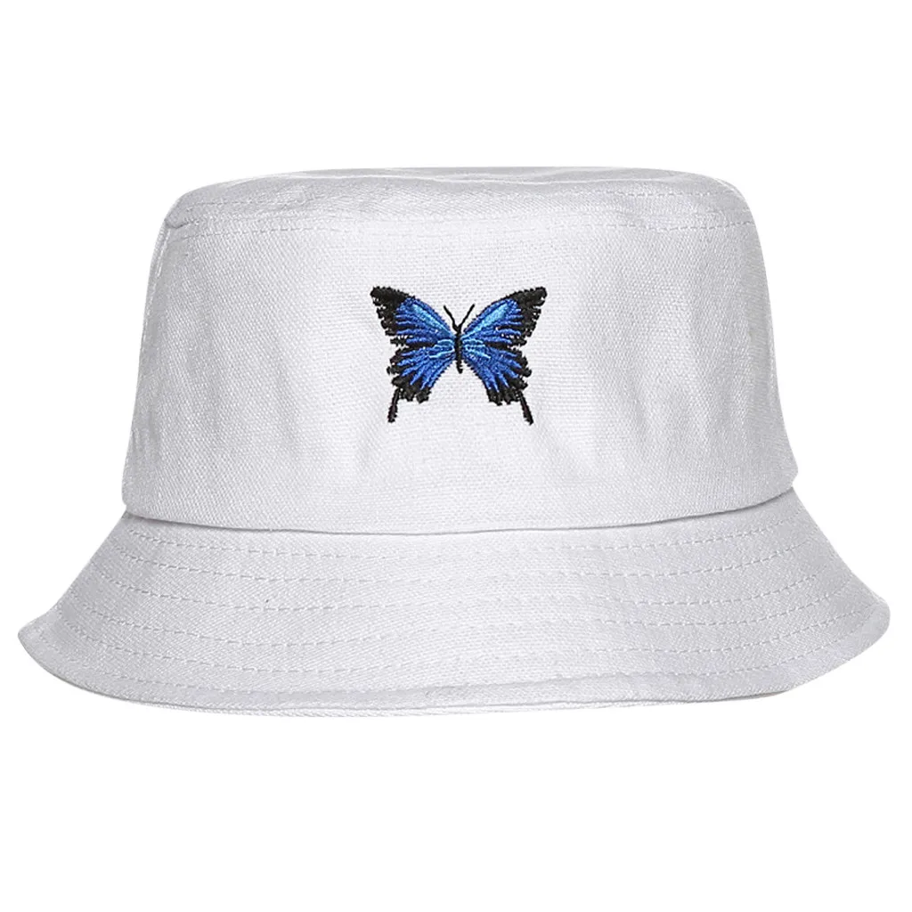 Women Blue Butterfly Embroidery Bucket 