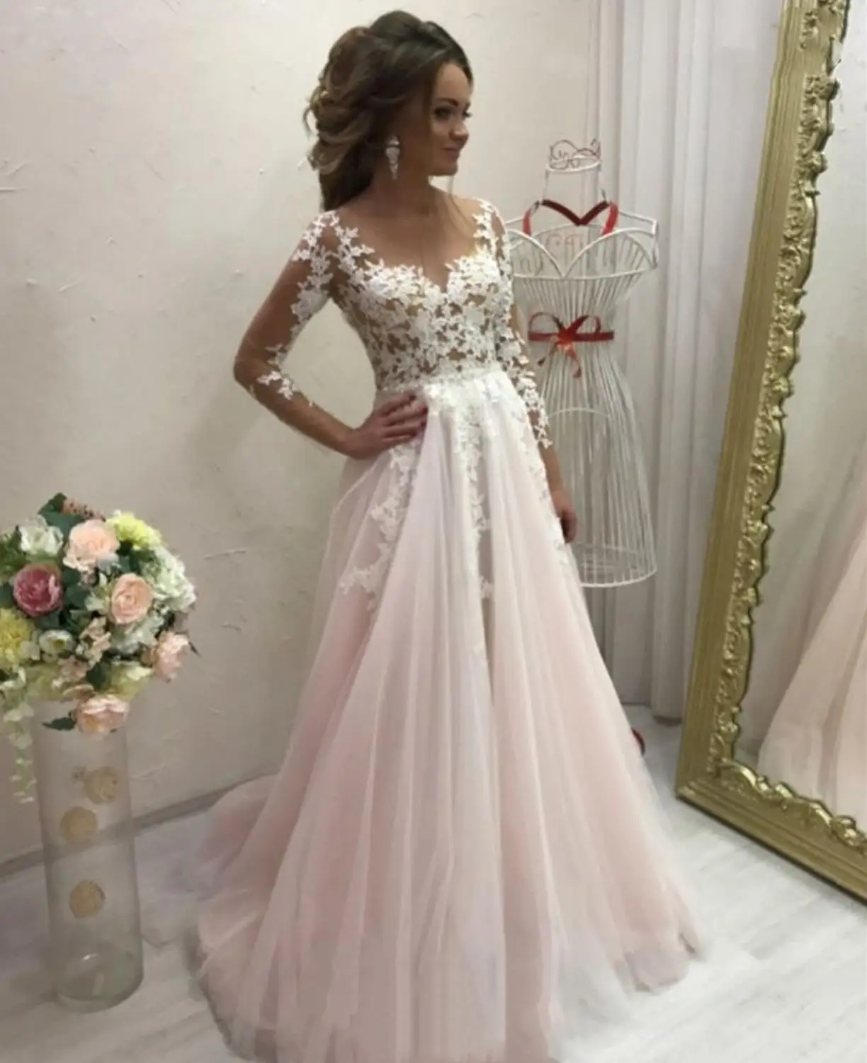 Wedding Dresses 2021 A-Line Blush Pink 