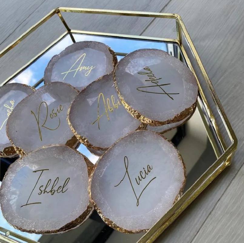 Personalized Agate Coasters Jewelry Plate Custom Nail Plate Acrylic Ring Holder Bridesmaid Gift Bachelorette Party Bridal Shower