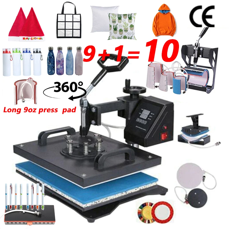 10 in 1 Combo Heat Press Machine Sublimation Heat Press Heat Transfer Machine For T shirt/Plate/MugBottle/Pen/Cap/Phone Case