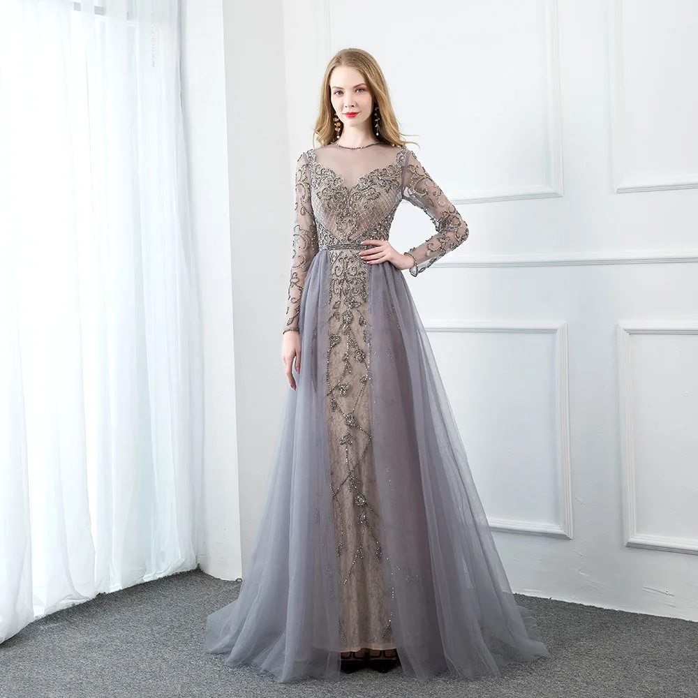 YQLNNE 2020 Long Sleeve Evening Dress 