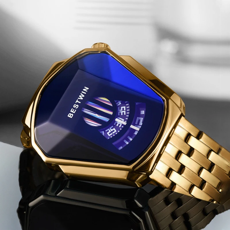 Luxury HOURSLY Brand Trend Cool Men's Wrist Watch Stainless Steel  Technology Fashion Quartz Watch For Men