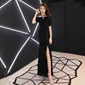 It's YiiYa Evening Dresses Boat Neck Sexy Split Sequined Wedding Formal Dress Little Tassel Zipper Mermaid Long Party Gowns E342 preview-2