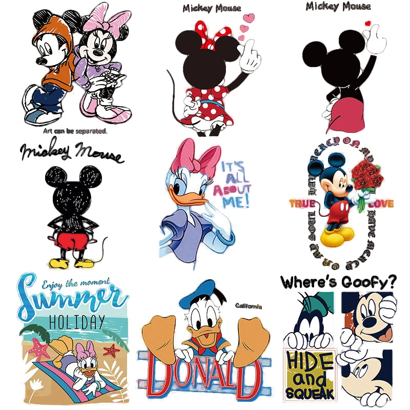 Mickey Minnie Mouse Iron on Clothing Sticker Women Cartoon Patches Daisy  Donald Duck Hot Transfer Sticker Pants Hoodie Applique