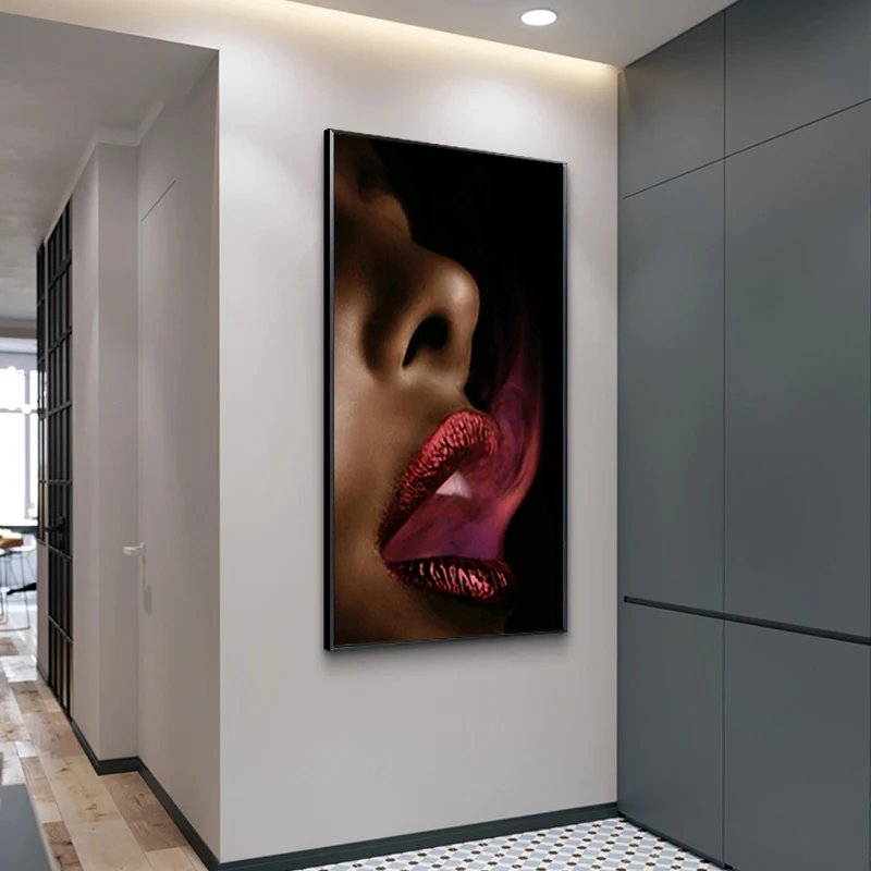 Acquistare Decorazioni per la casa  Smoking Woman Sexy Red Lips Canvas  Painting Wall Art Women Mouth Posters and Prints Modular Pictures for  Living Room Home Decor