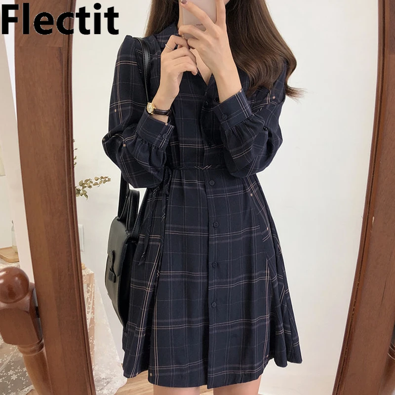 Flectit Women Plaid Short Dress Long 