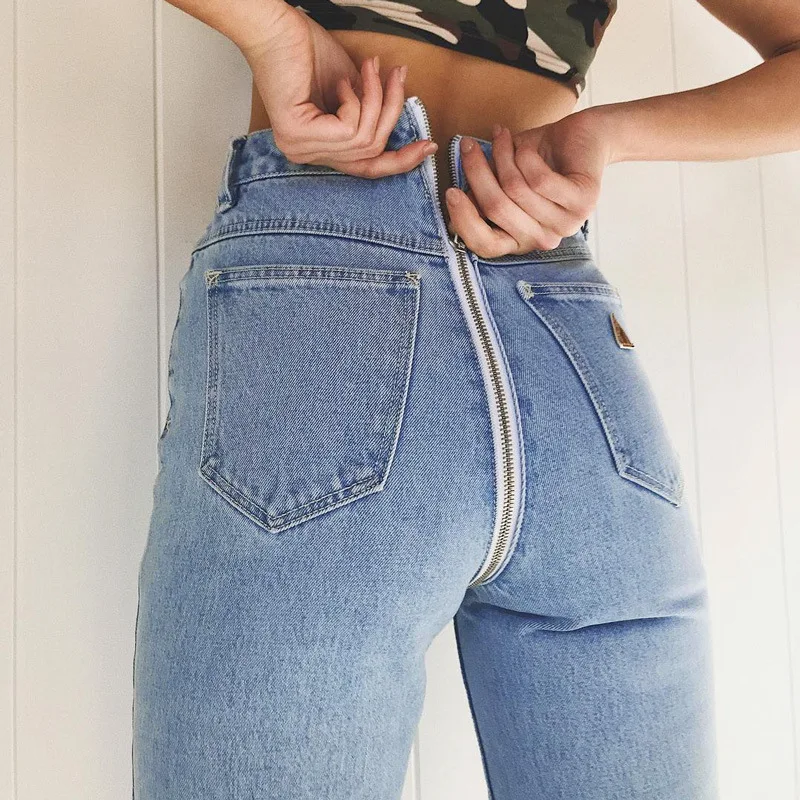 2020 New Sexy Back Zipper Long Jeans 