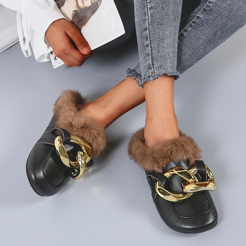 fur slide on loafers