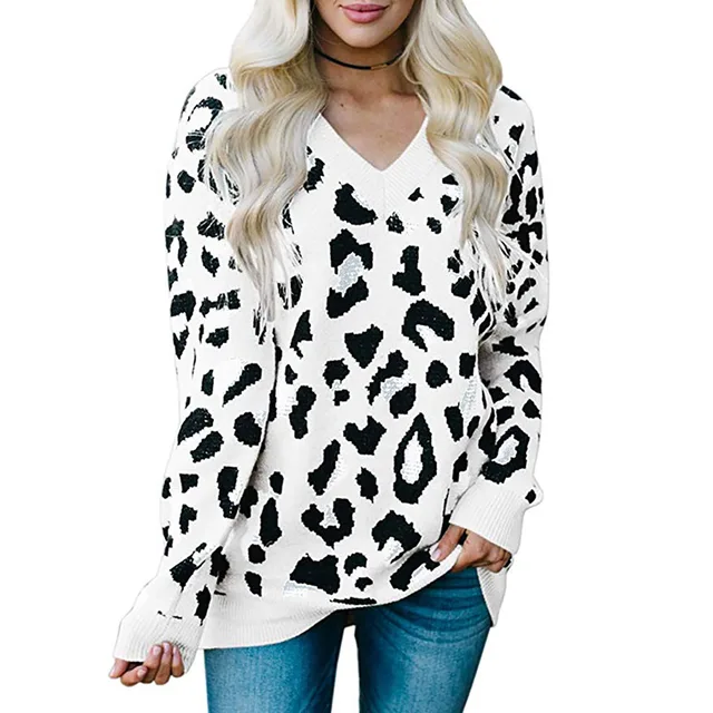LOGAMI V Neck Leopard Women Knitted 