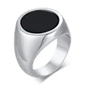 Modyle New Fashion Punk Round Top Signet Ring for Men Gothic Silver Color Stainless Steel Black Chunky Finger Ring Jewelry