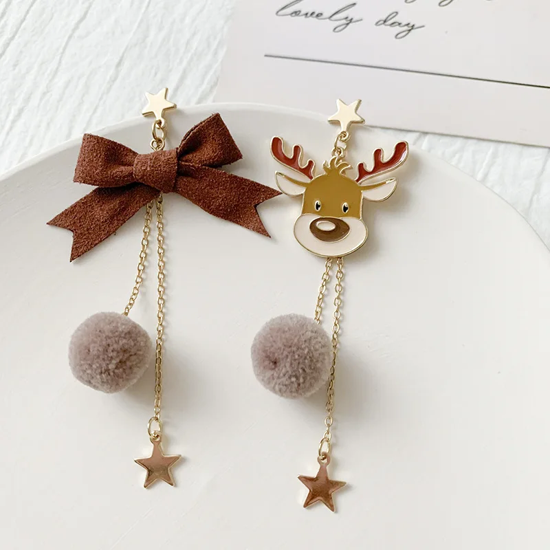 Cute Christmas Elk Dangle Earrings For Women Xmas Deer Butterfly Knot Pearl Zircon Earring Girl Christmas New Year Jewelry Gifts-animated-img