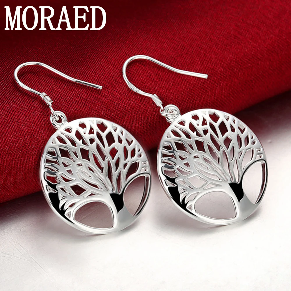 New 925 Sterling Silver Circle Tree Drop Earrings Charm Women Jewelry Fashion Wedding Party Gift-animated-img