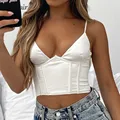 Nadafair Satin Corset Tops Women Wrap V Neck Floral Tanks Camis  Sexy Bustier Summer Tube Crop Tops Festival Outfit preview-4