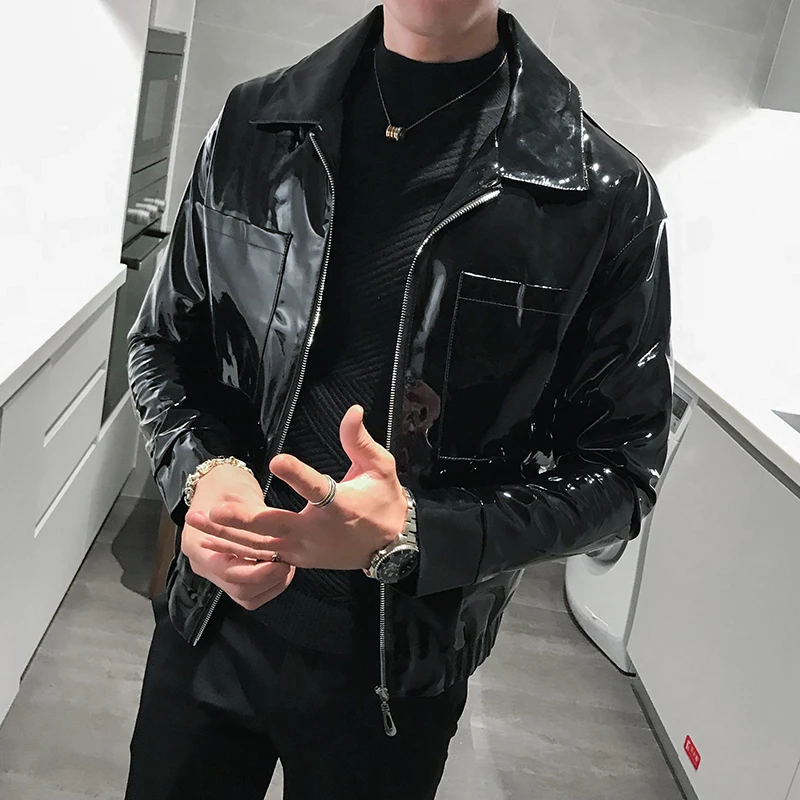 New Leather Jacket Shiny Men's Jacket 