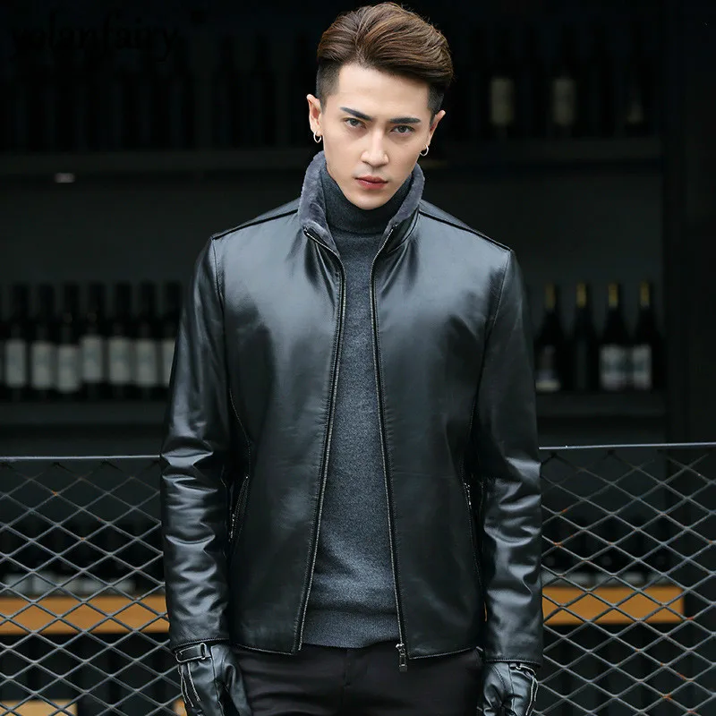 Mens Winter Leather Jacket Sheepskin 