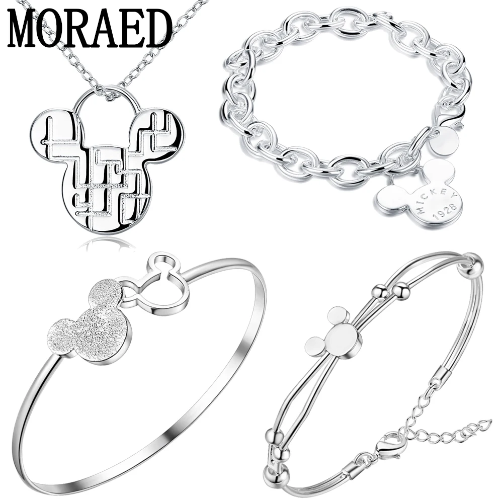 Jewelry Set 925 Sterling Silver Cute Mickey Chain Bracelet For Women Gift Trendy Jewelry Silver Bangles-animated-img