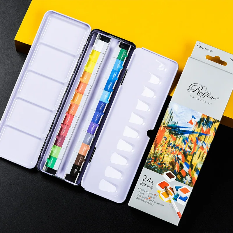 Meiliang 36 Colors Solid Watercolor Paint Set Not-toxic Watercolor Pigment  Portable Metal Case with Palette and Art Paint Brush