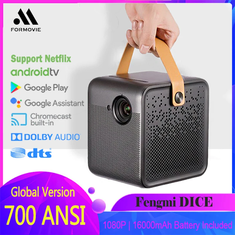 Formovie DICE Projector TV 700ANSI 1080P Built-in Battery Video Home Theater Beamer Projector MIUI System Google TV Beame