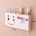 Smiley Face White Wood-Plastic Board Wireless Wifi Router Organizer For Home Office Store Cable Storage Box Small Medium preview-5