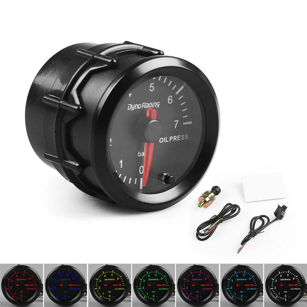 Dynoracing 2" 52mm 7 Colors changeful Backlight Oil Pressure Gauge BAR High Speed Stepper Motor With Sensor Car Meter TT101733-animated-img