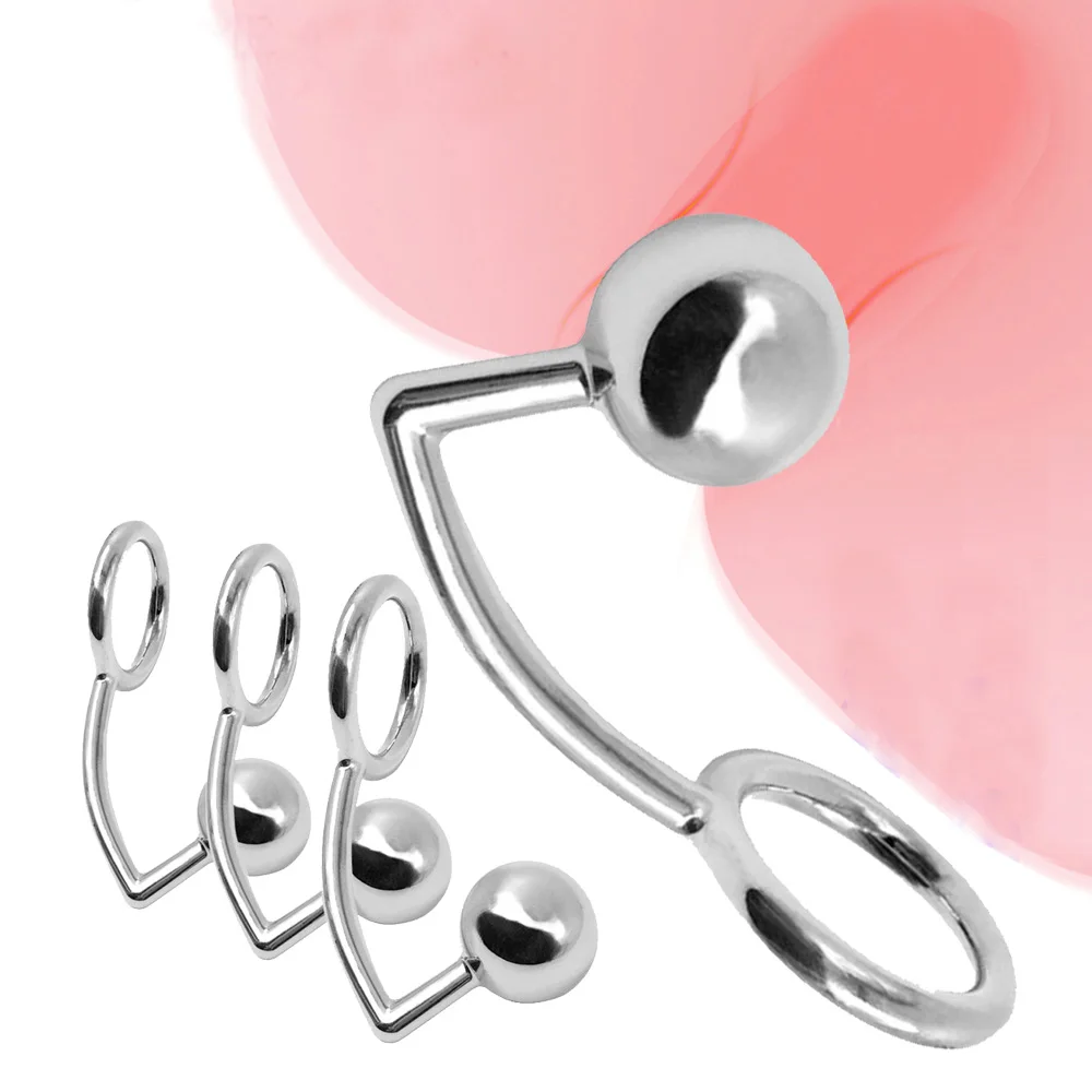 Купить Секс товары | 40/45/50mm Stainless Steel Metal Anal Hook Butt Plug  Ball Hole With Penis Ring Cock Anal Plug Chastity Device Fetish For Male L1