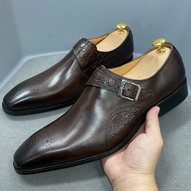 Luxury Genuine Leather Mens Monk Strap 