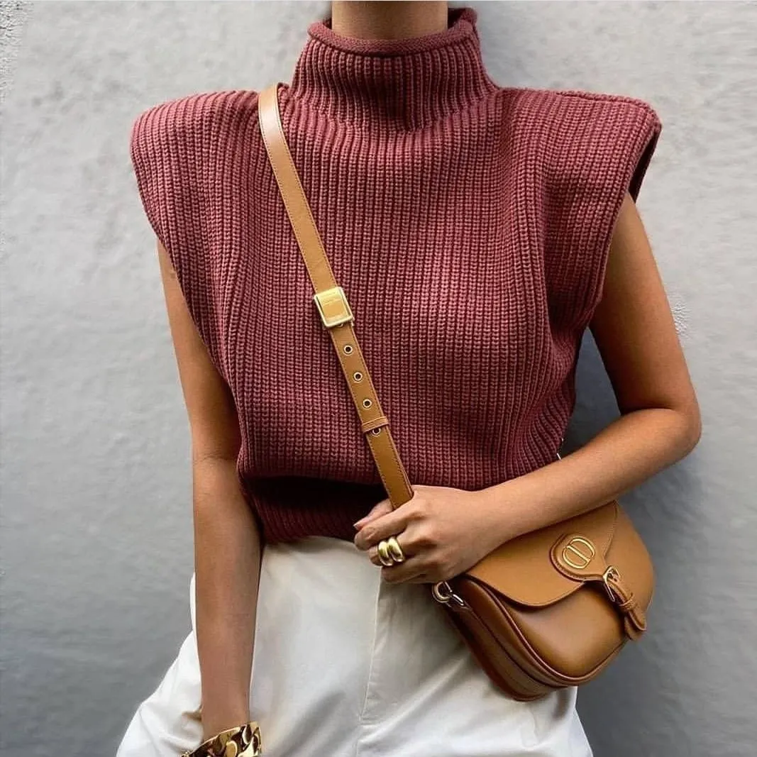 Knitting sleeveless high neck sweater 