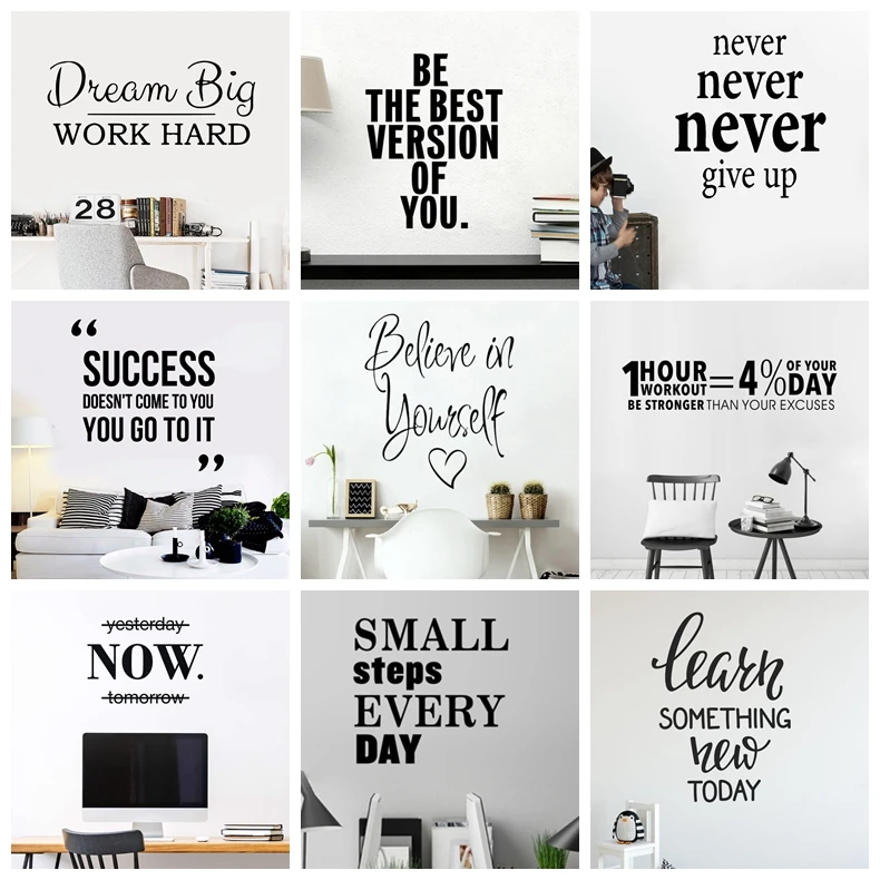 Motivational Phrases Quotes Sentences Home Vinyl Wall Sticker Decor For School Company Office Study Room Decoration Wall Decals-animated-img