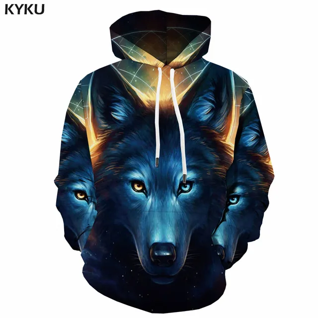KYKU Brand Wolf Sweatshirts men Moon 