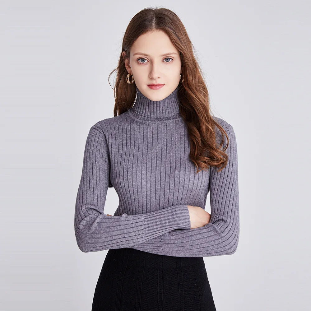 Basic Ribbed Turtleneck Women Sweater 