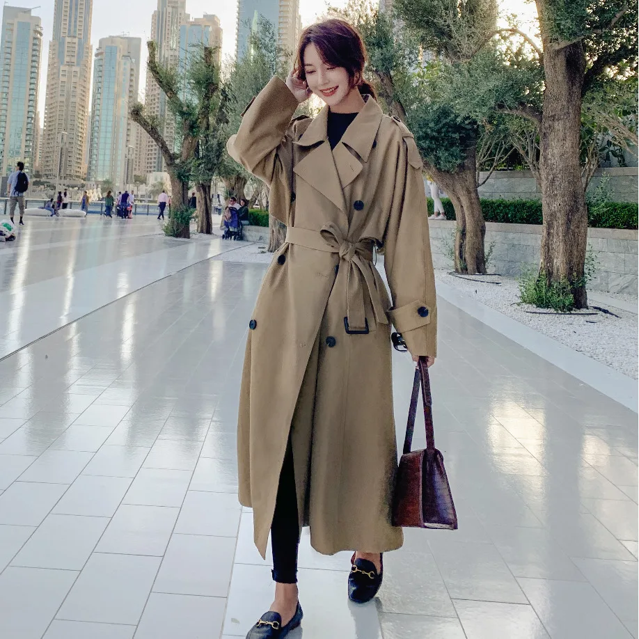 khaki long coat ladies