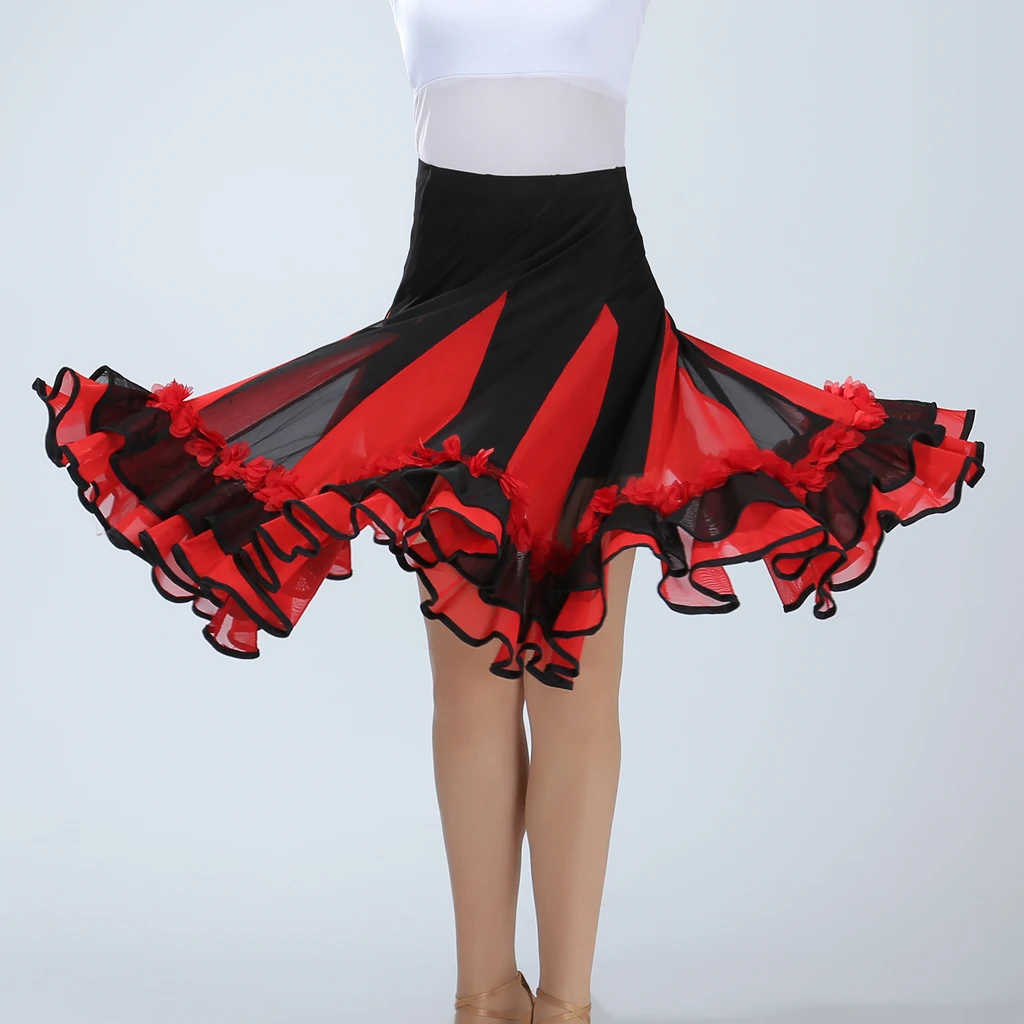Women's Dance Skirt Red Ballroom Flamenco Standard Dress Black Waltz Party Smooth Swing Long dress Clothes-animated-img