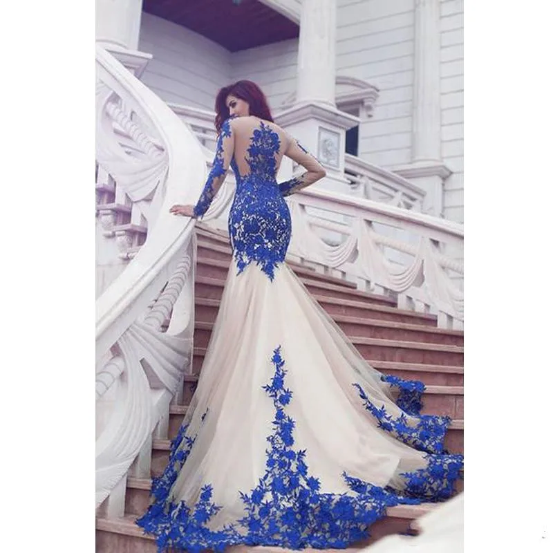 royal blue lace long sleeve dress