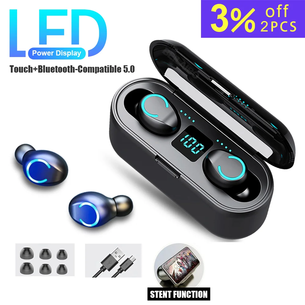 F9 TWS Earphones Wireless Headphones 9D 