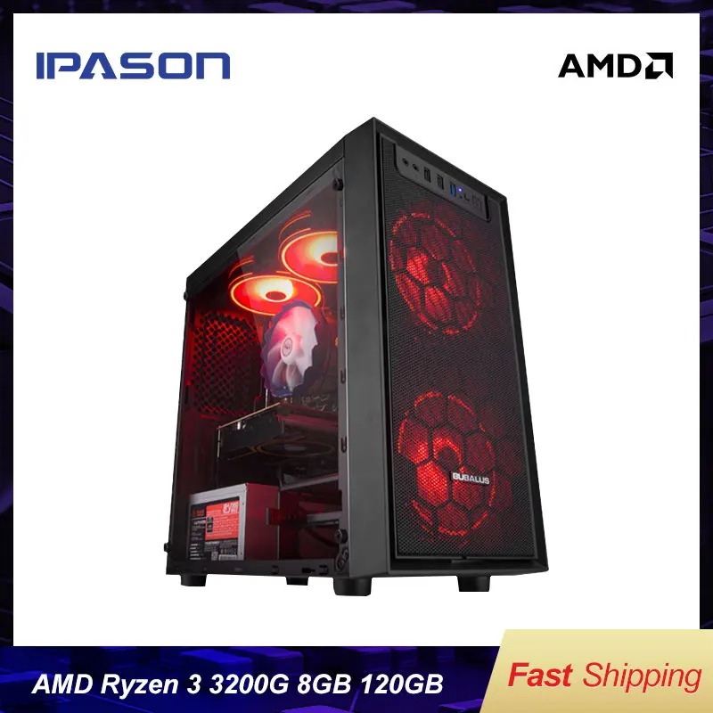 IPASON-E1 mini-Gaming PC AMD Ryzen3 2200G/3200G/200GE D4 8G 120G SSD Desktop Computer HDMI/VGA LOL/CSGO/DOTA For Gamers Computer
