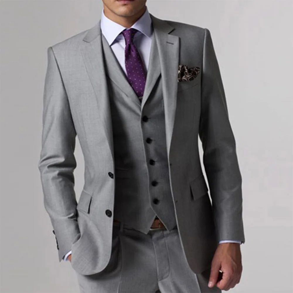 Gray Wedding Suits For Men With 3 Piece Suits Custom Made Suits Groom Suit Men Grey Custom Tailor Made Suits Slim Wedding Tuxedo-animated-img