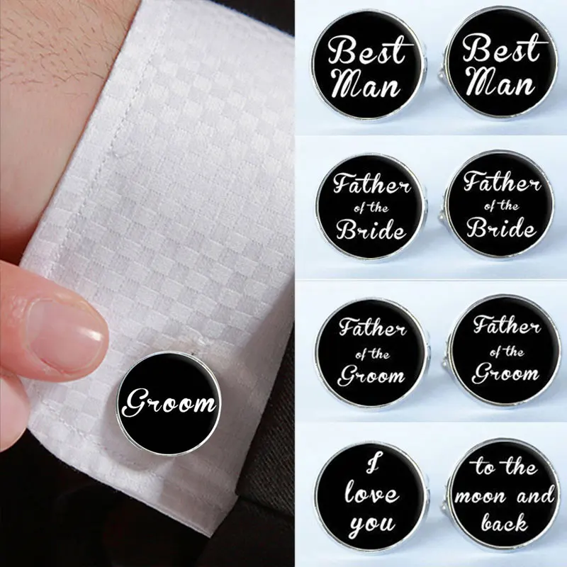 Men Round Black Cufflinks Clip Shirt Cuff Link Button Bride Best Man Groom Usher Father of the Groom Bride for Wedding Party
