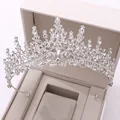 Gorgeous Silver Color Crystal Bridal Jewelry Sets Fashion Tiaras Crown Earrings Choker Necklace Women Wedding Dress Jewelry Set preview-3