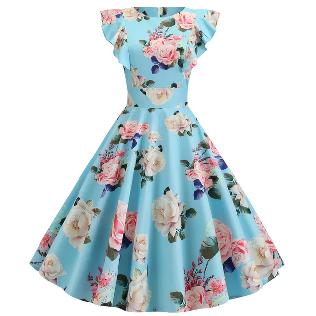Blue Polka Dot Dress Women Summer Petal 
