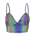 Women V Neck Sexy Holographic Bralette Crop Top Strap Reflective Fashion Camis Hot Summer 2021 Sleeveless Backless Tank Tops preview-3
