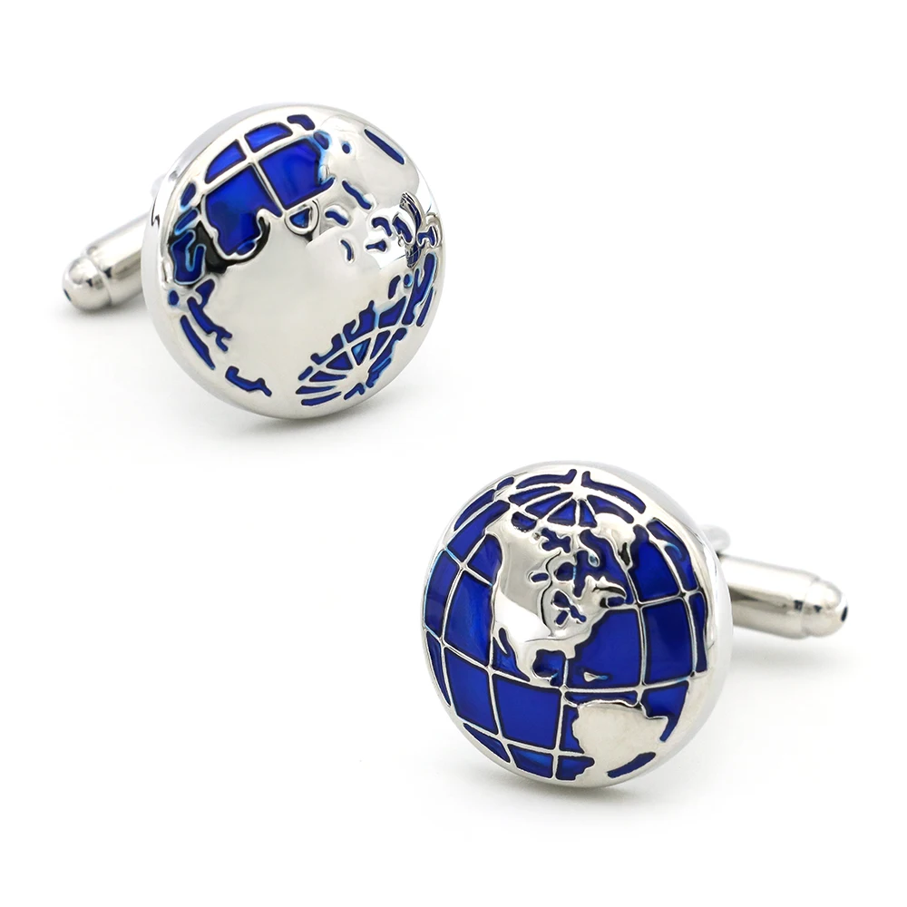 Free Shipping Men's Cufflinks World Map Design Blue Color Quality Copper Cuff Links Wholesale&retail-animated-img