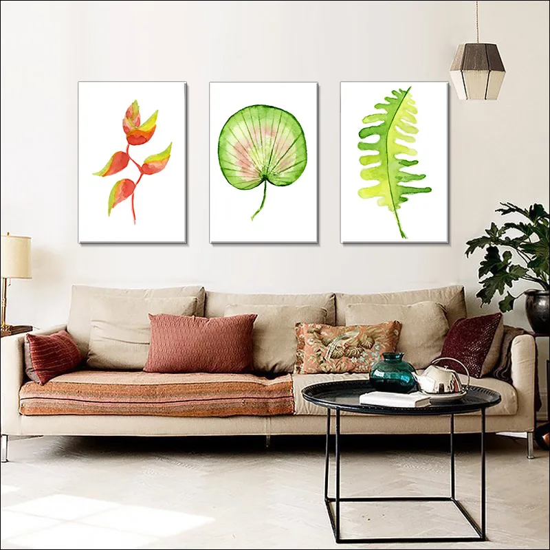 Northern Europe Green Leaf Canvas Painting with Frame, Green Plant Leaf Specimen Poster Add Frame, Wall Decoration Painting,