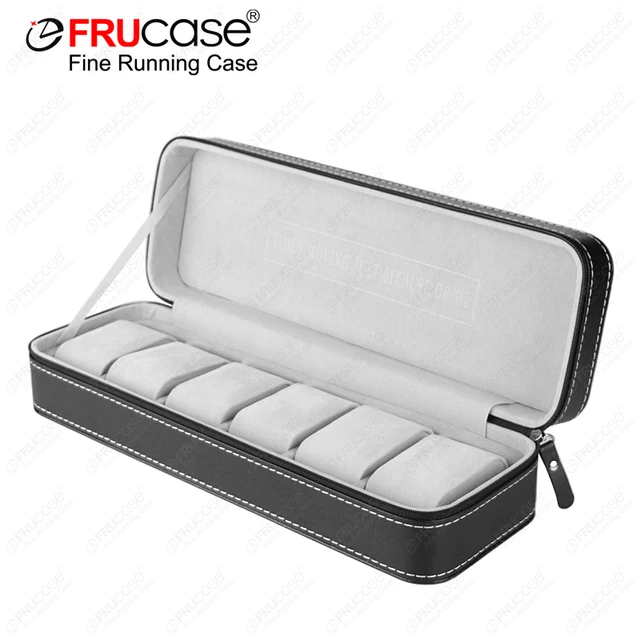 FRUCASE Black Watch Box 6/12 Grids PU Leather Watch Case Watch Storage Box for Quartz Watcches Jewelry Boxes Display Best Gift