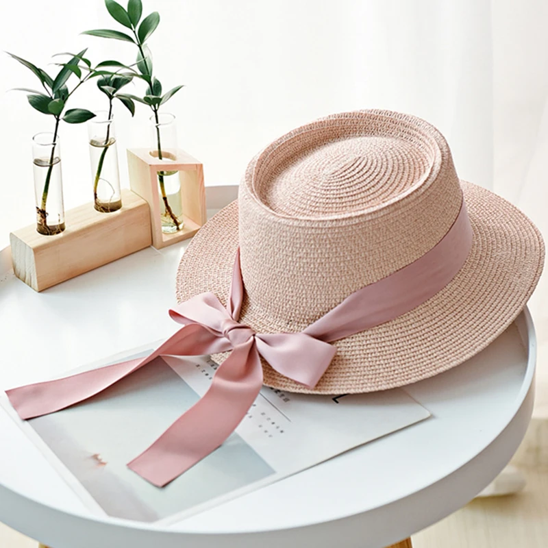 Купить Женские головные уборы Simple Summer Wide Brim Women Straw Hat Fashion Chapeau Paille 6044