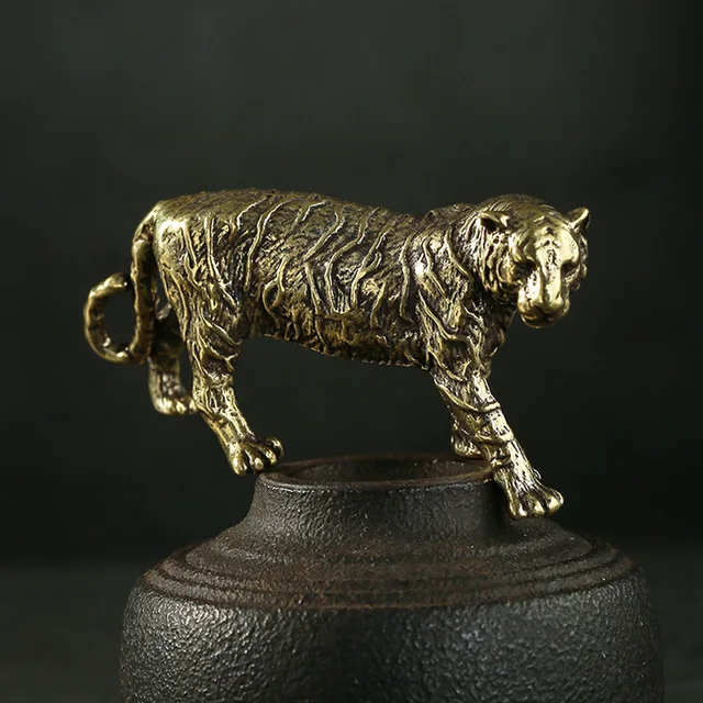 Brass Tiger Statue Mini Animals Brass Tiger Decor Ornament for