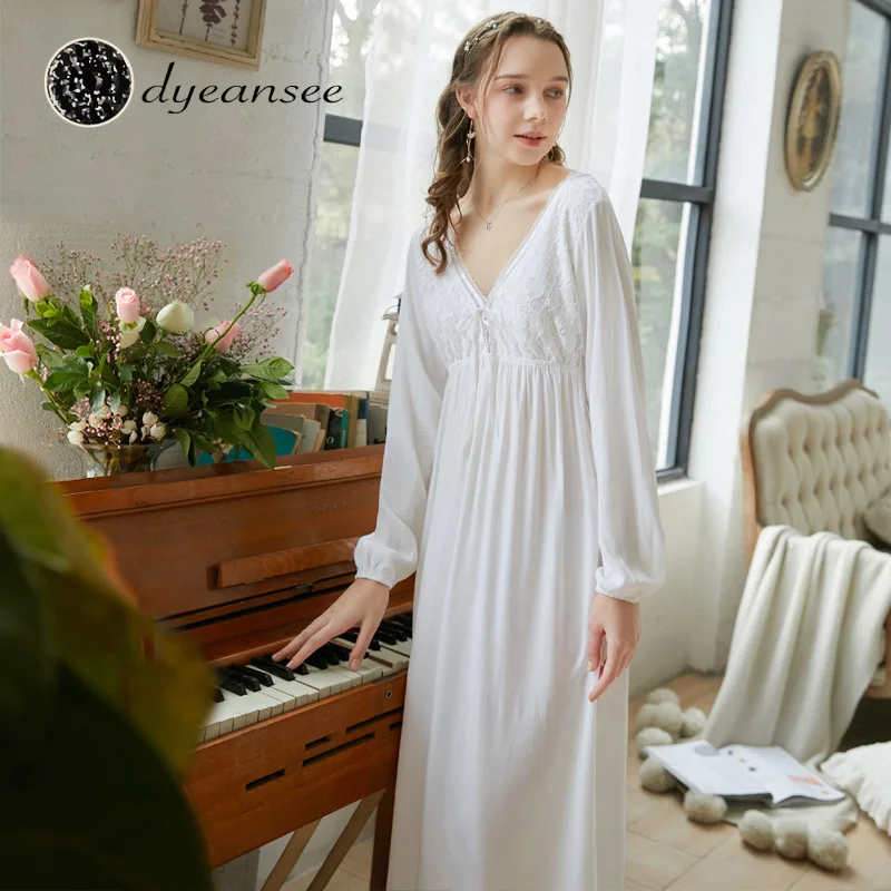 Dress Cotton Nightgown V-neck 