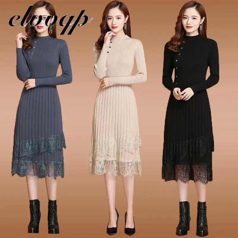 Lace Patchwork Dress Pullover Female